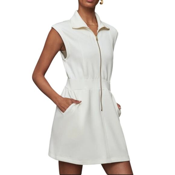 Varley Pants - Varley Rosannah Zip Dress Egret Gold Zip Sporty Chic Athleisure Minimalist Sz M